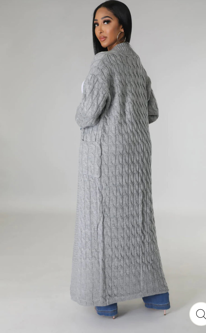 Gray Elegance Oversized Cable Knit Cardigan